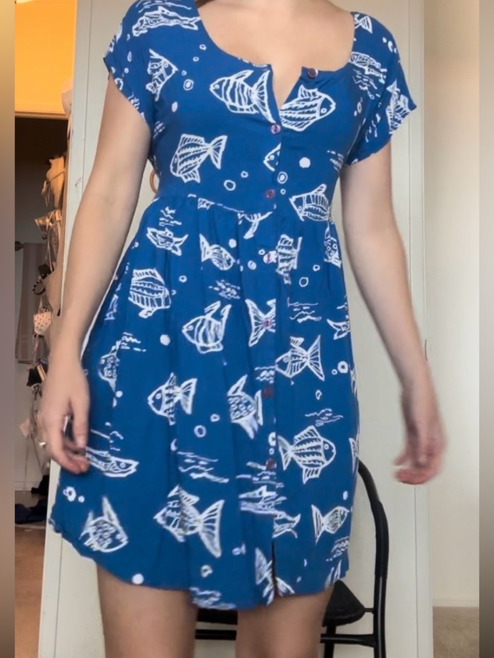 Vintage blue costal fish print dress - Picture 6 of 6